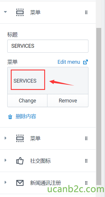 SERVICES SERVICES Change Edit menu cå Remove 